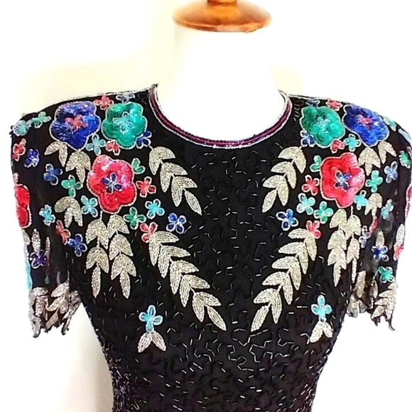 SCALA BEADED DRESS WITH SEQUINED FLORAL PATTERN - Picture 1 of 8